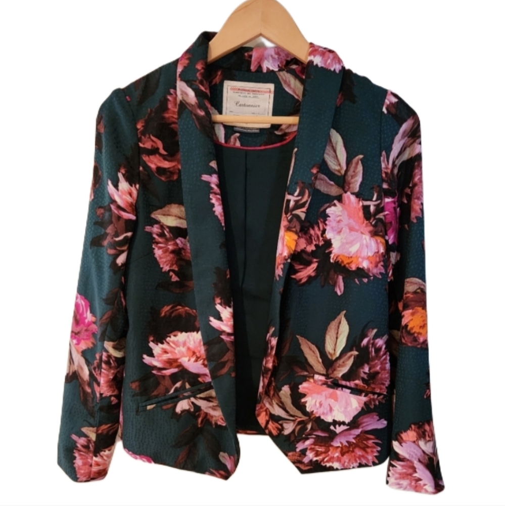 Anthropology Cartonnier Floral Blazer Size 2 Green And Pink